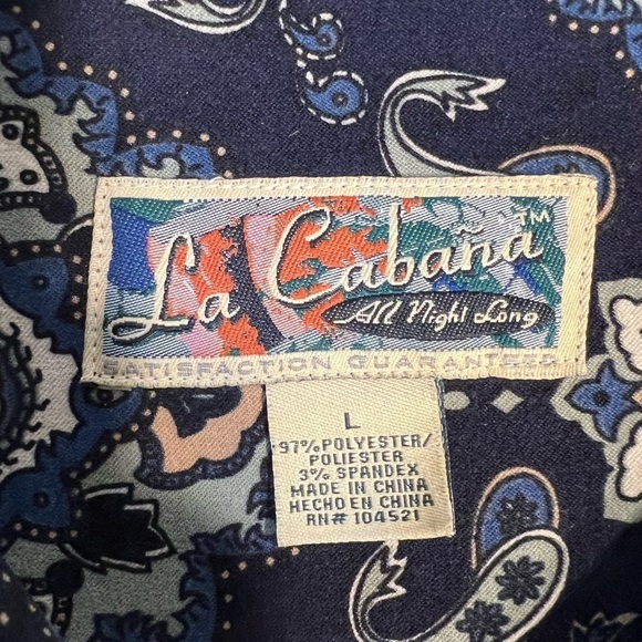 La Cabana All Night Long 90s Large Blue White Button Up Paisley Pattern - Picture 2 of 8